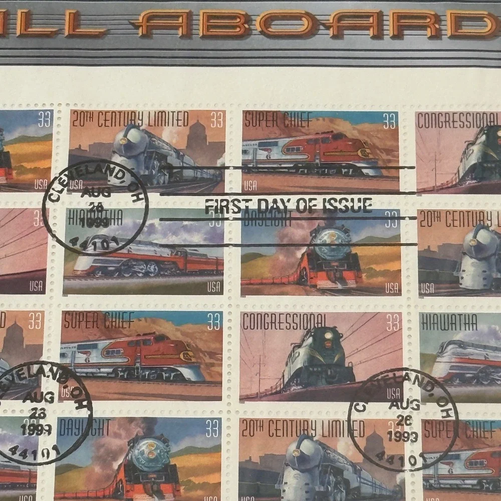 USPS All Aboard Train‎ Stamp Sheet 1999 First Day Issue Framed 33c Rail